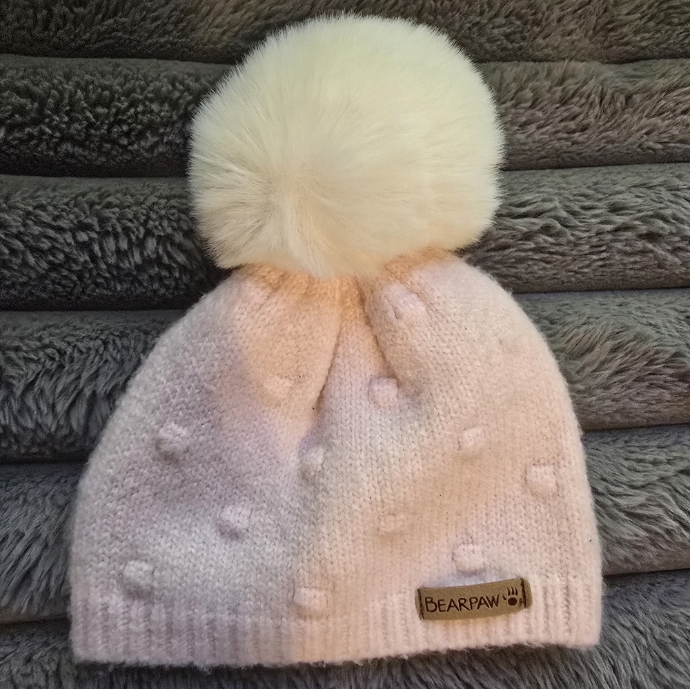 BearPaw Light Pink Beanie with Cream Pom-Pom 0-3 MONTHS